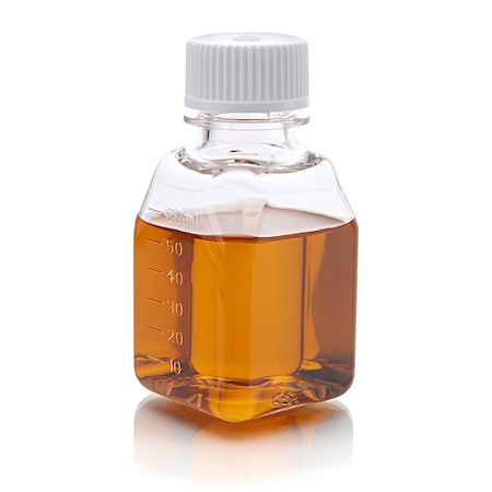 Globe Scientific Bottle, Square Media, PETG with HDPE Closure, 60mL, STERILE with Tamper Evident Shrink Band, 24PK 7610060